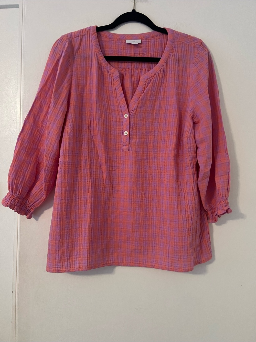 J. Jill Cotton Gauze Henley Popover Tunic Top Plaid size M (Y100)